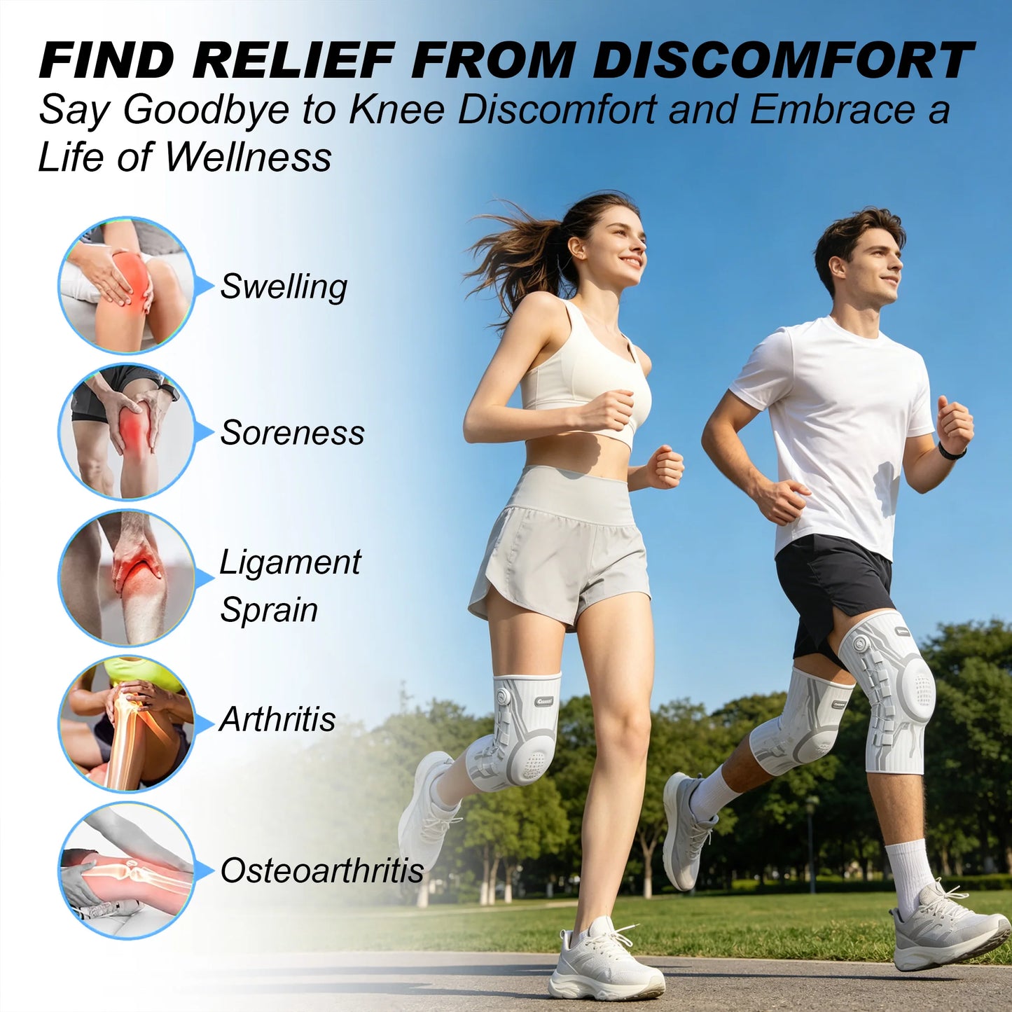 Smart Knob Knee Brace with Patella Gel Pad and Lateral Stabilizer, Compression Knee Brace for Exercise (Single), Kmh752