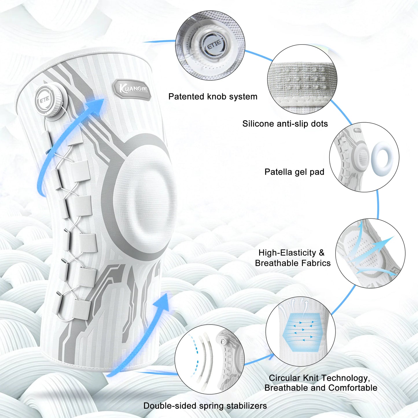 Smart Knob Knee Brace with Patella Gel Pad and Lateral Stabilizer, Compression Knee Brace for Exercise (Single), Kmh752