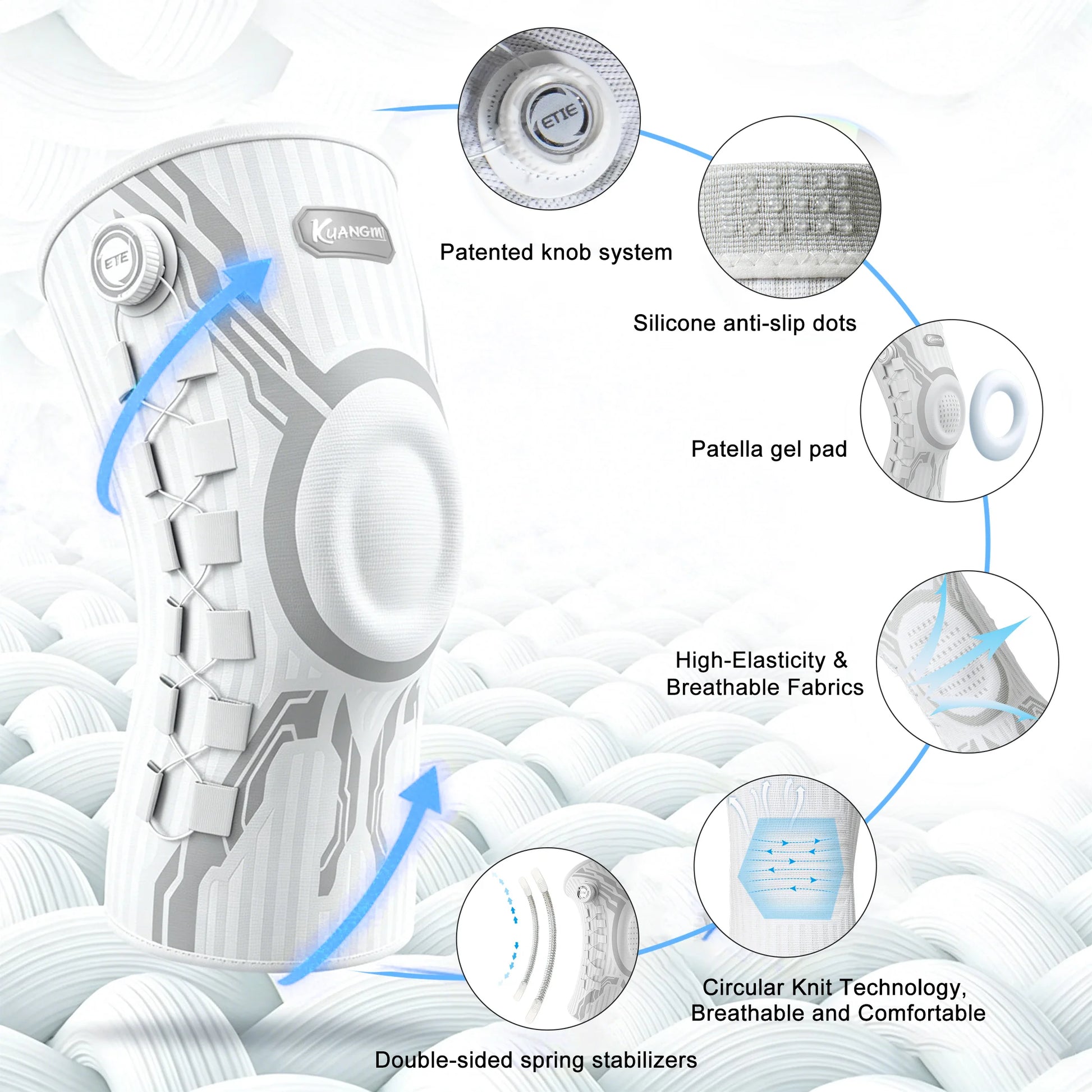 Smart Knob Knee Brace with Patella Gel Pad and Lateral Stabilizer, Compression Knee Brace for Exercise (Single), Kmh752